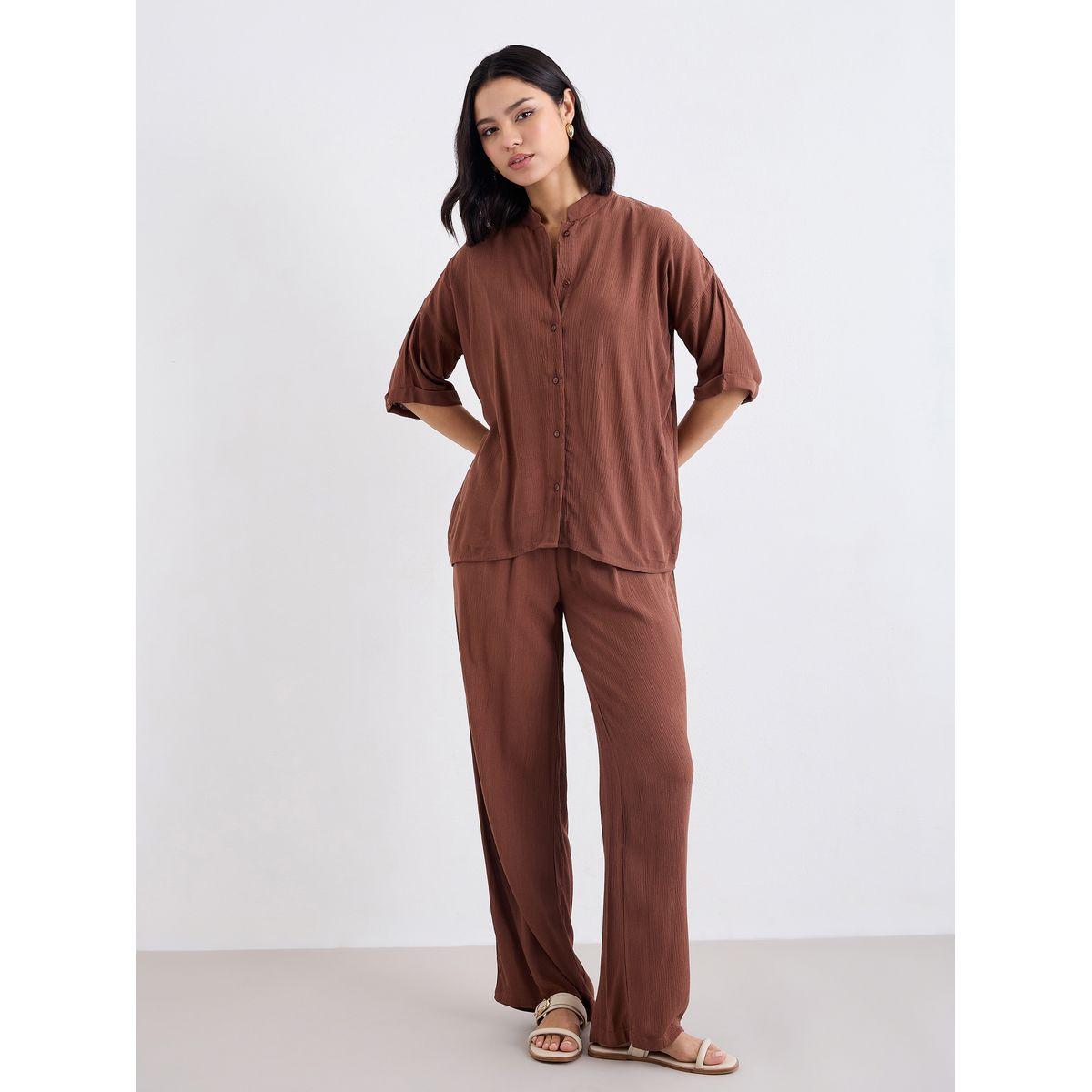 Styli Textured Oversized Shirt and Wide Leg Pants Co-Ords-women-clothing-coordsets-image-2
