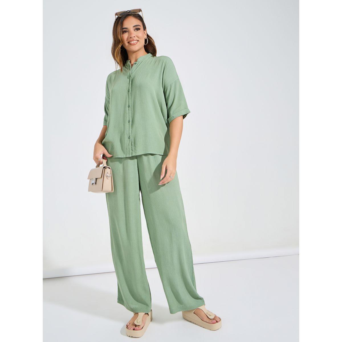 طقم منسق من بنطال بارجل واسعة مع بلوزة بوكسي-women-clothing-coordsets-image-2