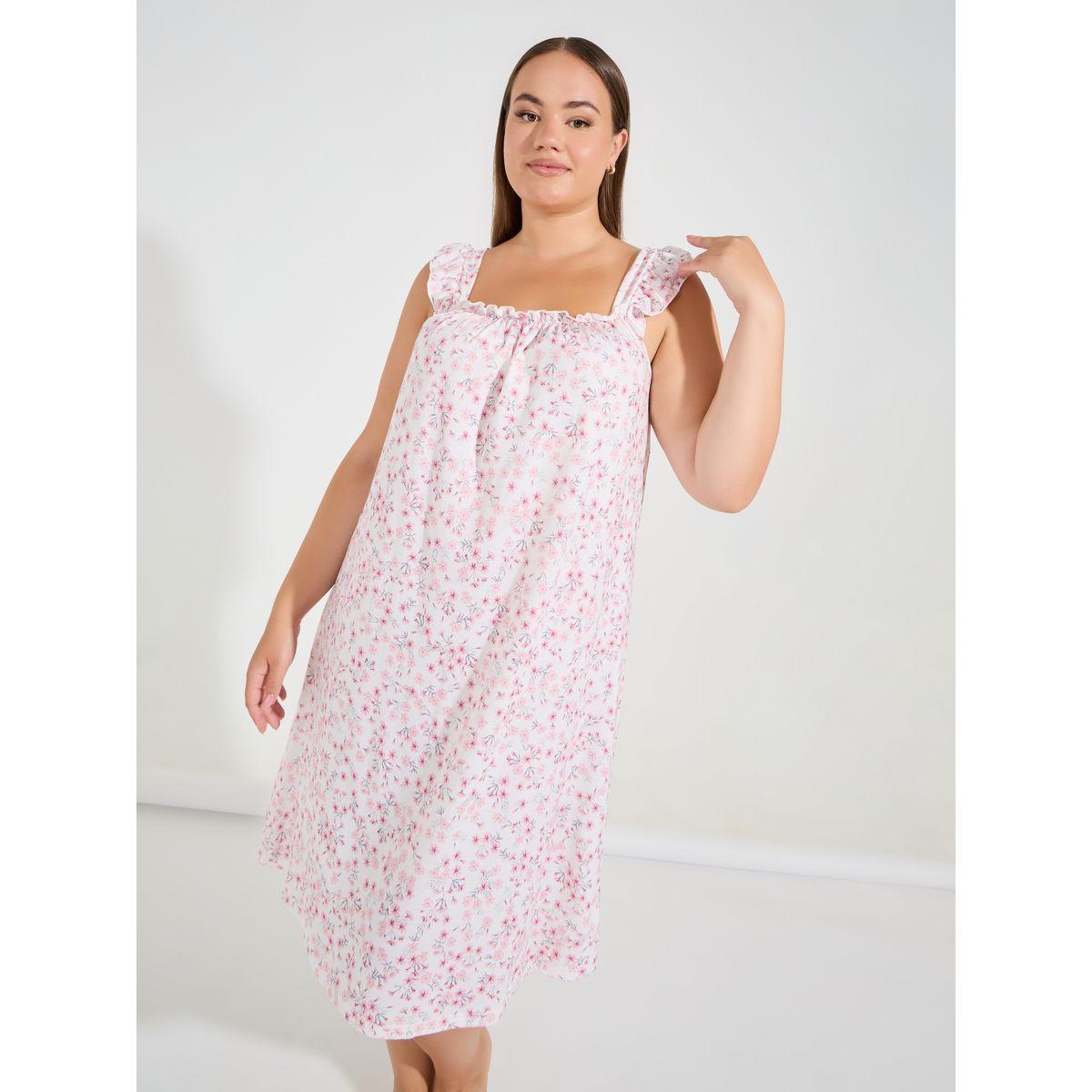 Styli Unwind Plus Size Ditsy Floral Ruffle Sleeves Nightdress-women-clothing-nightwear-nighties-image-2