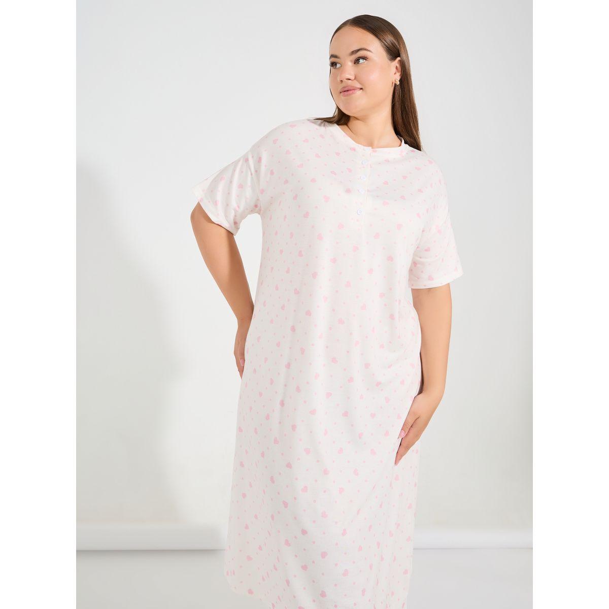 Styli Unwind Plus Size Heart & Spot Print Drop Shoulder Night Dress-women-clothing-nightwear-nighties-image-2