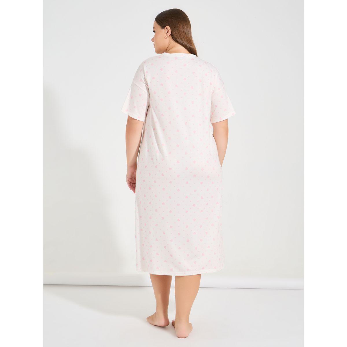 Styli Unwind Plus Size Heart & Spot Print Drop Shoulder Night Dress-women-clothing-nightwear-nighties-image-4