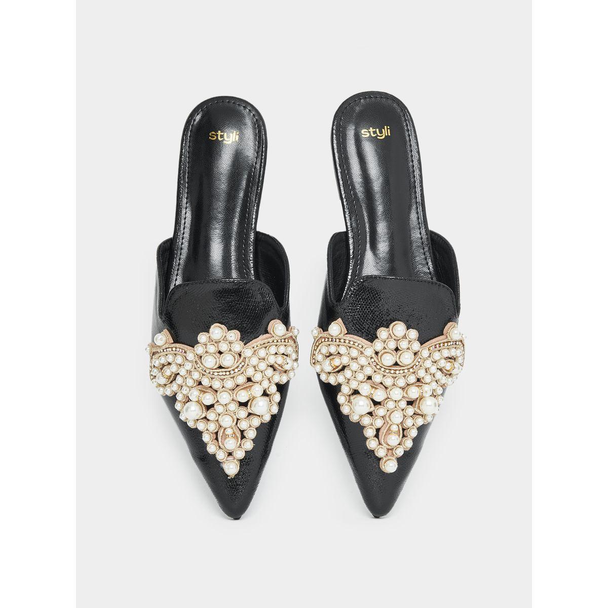 Styli Faux Pearl Studded Strap Mules-women-shoes-loafersandmoccasins-image-6