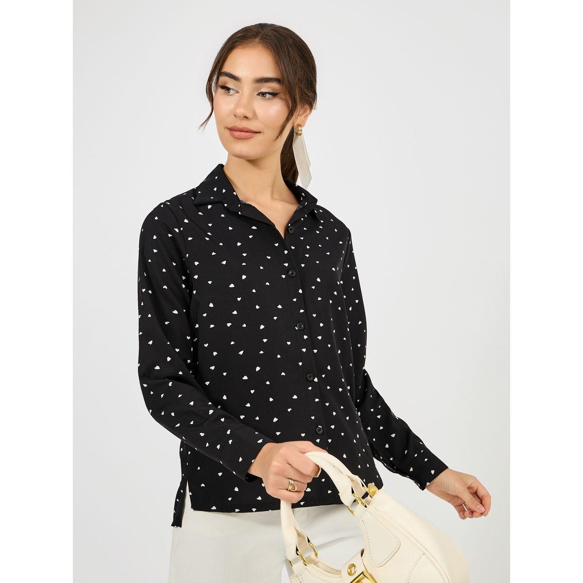 Styli Woven Heart Print High Low Hem Shirt-women-clothing-shirtsandblouses-shirts-image-1