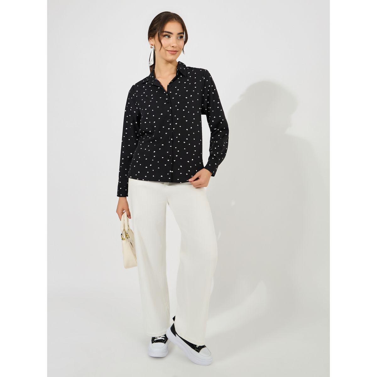 Styli Woven Heart Print High Low Hem Shirt-women-clothing-shirtsandblouses-shirts-image-2