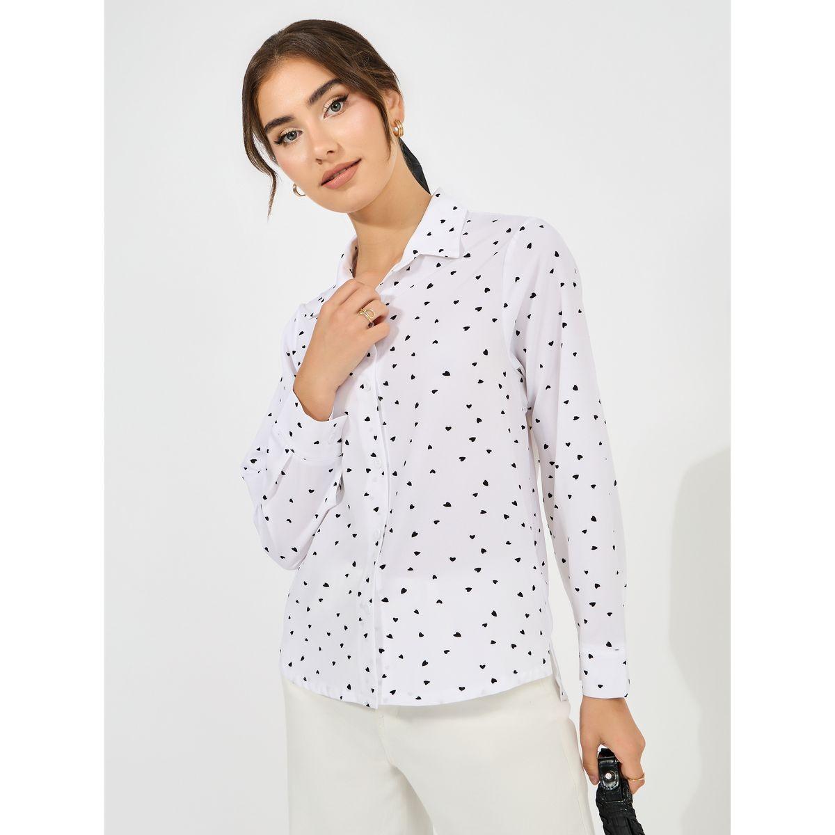 Styli Woven Heart Print High Low Hem Shirt-women-clothing-shirtsandblouses-shirts-image-1