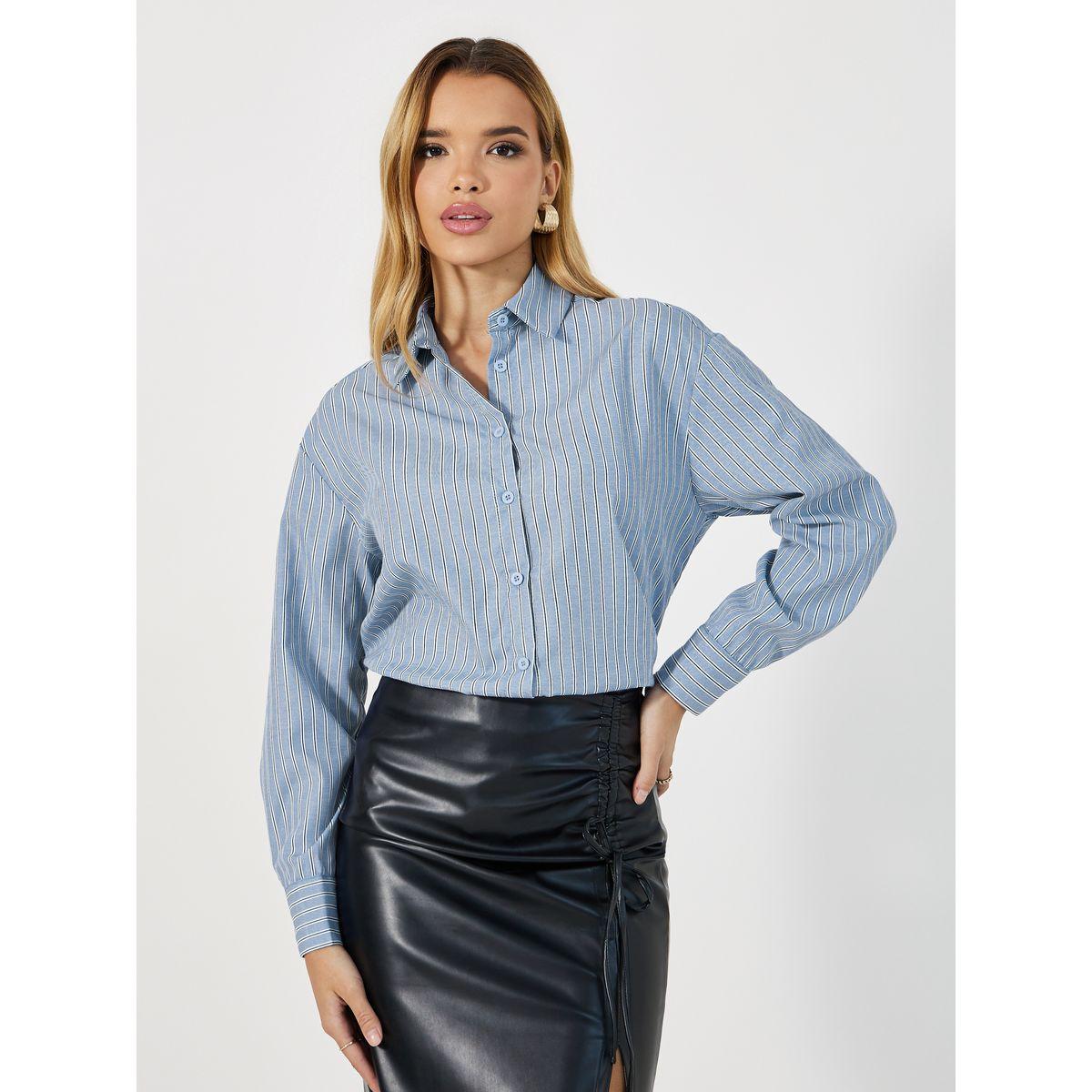 Styli Striped  Button Through Oversized Shirt-women-clothing-shirtsandblouses-shirts-image-1
