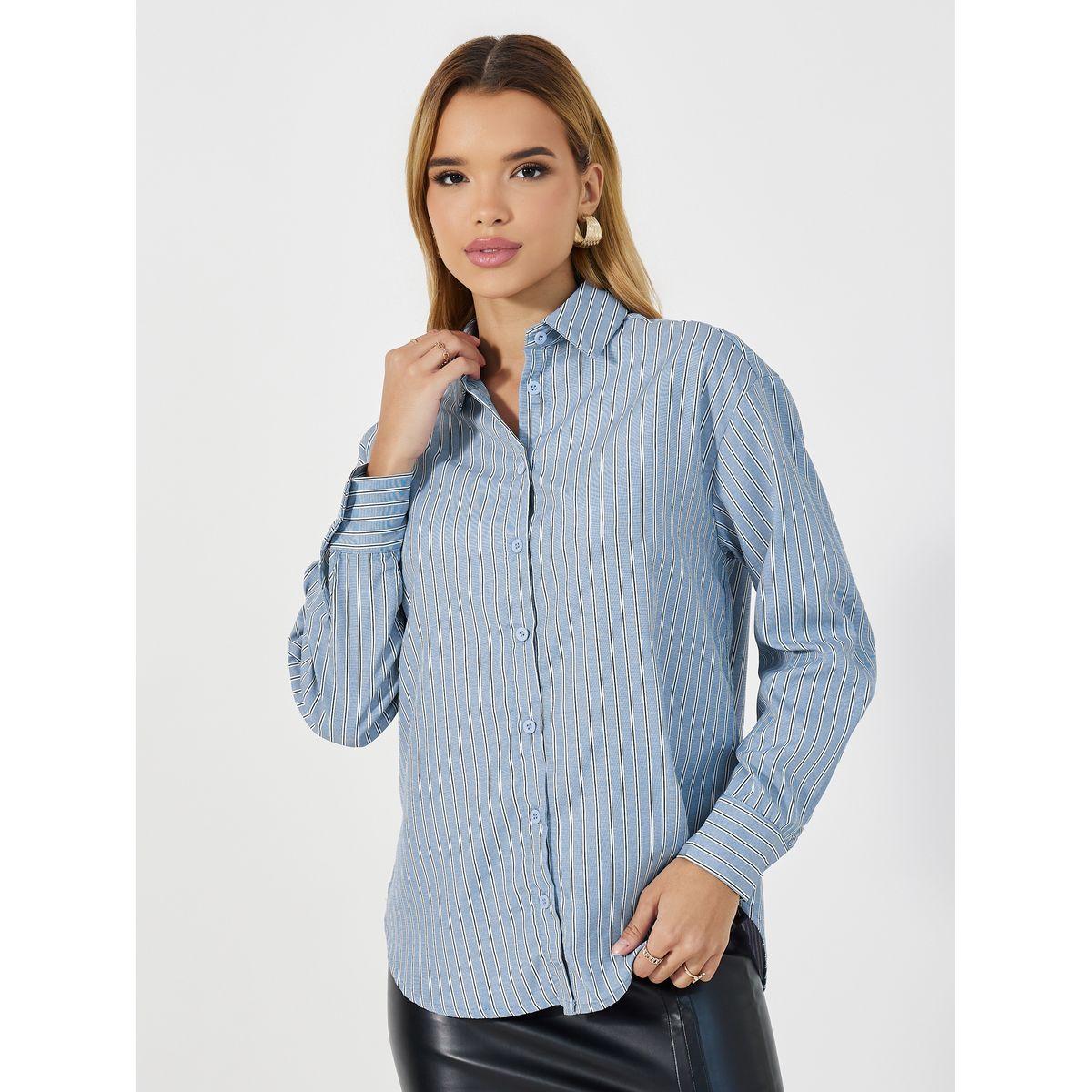 Styli Striped  Button Through Oversized Shirt-women-clothing-shirtsandblouses-shirts-image-3