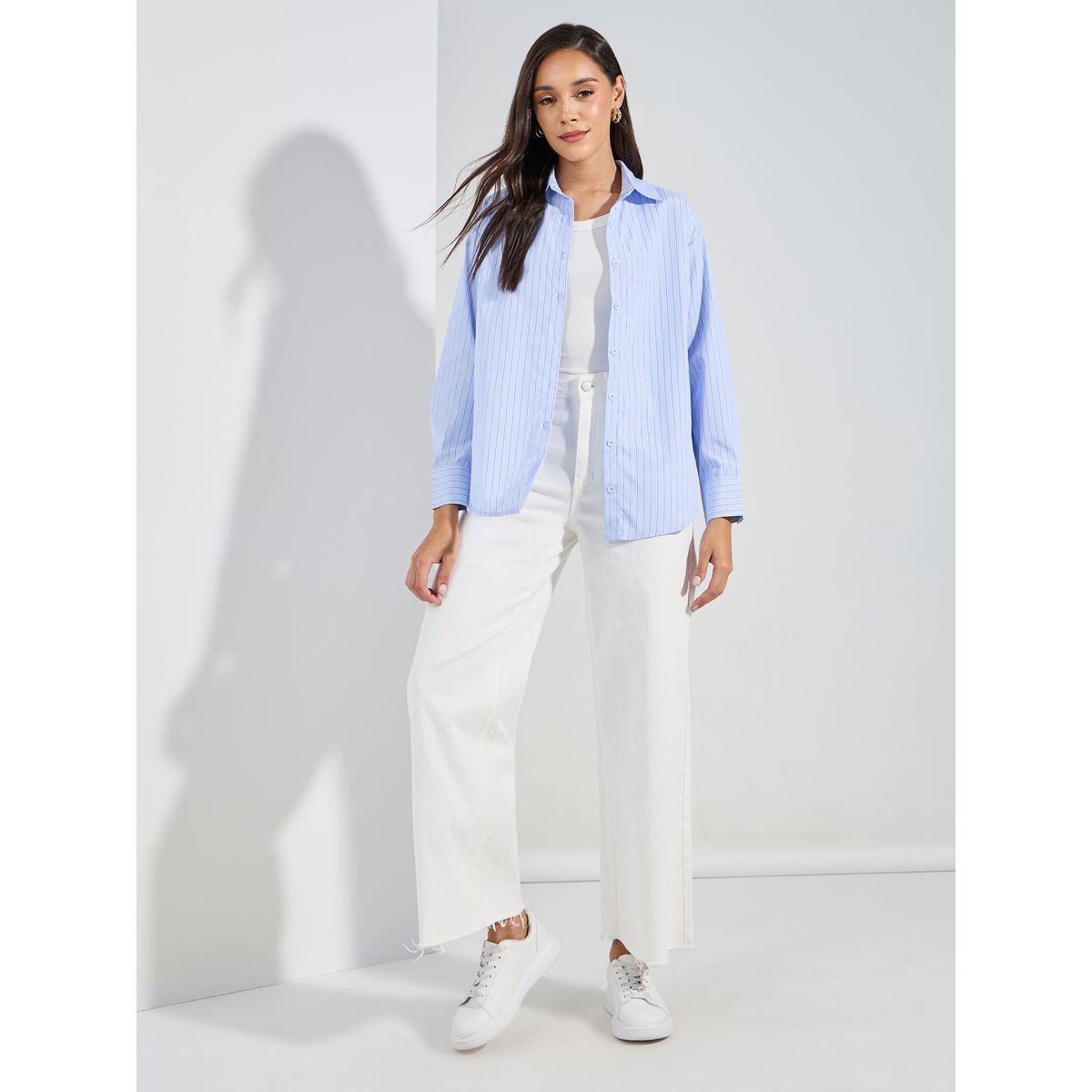 بلوزة مخططة بقصة فضفاضة مع ازرار غلق-women-clothing-shirtsandblouses-shirts-image-2