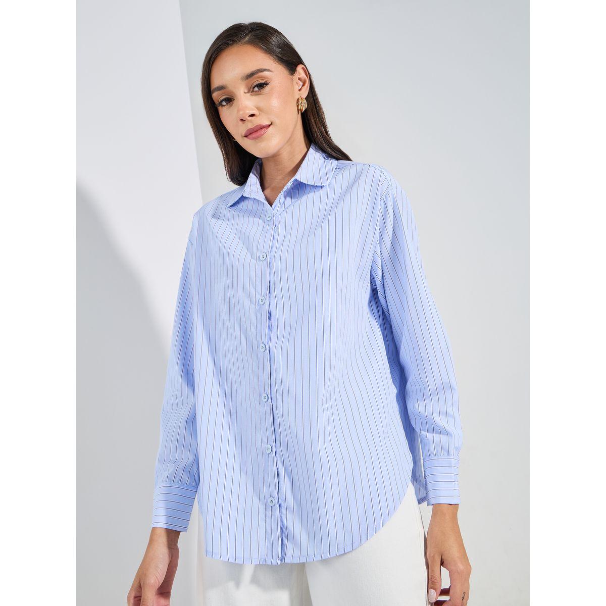 بلوزة مخططة بقصة فضفاضة مع ازرار غلق-women-clothing-shirtsandblouses-shirts-image-3