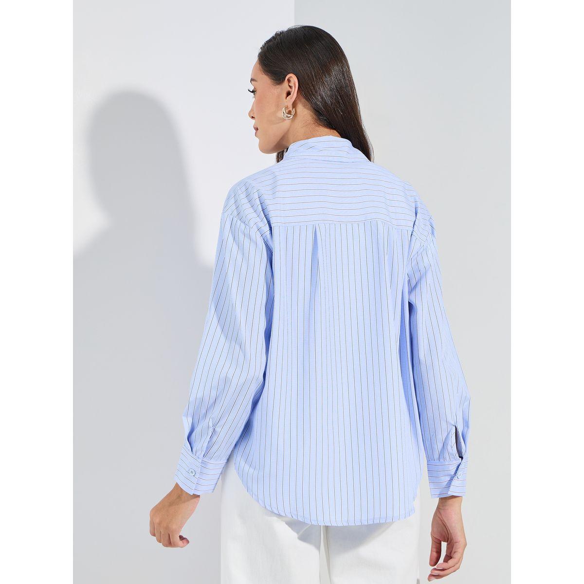 بلوزة مخططة بقصة فضفاضة مع ازرار غلق-women-clothing-shirtsandblouses-shirts-image-5