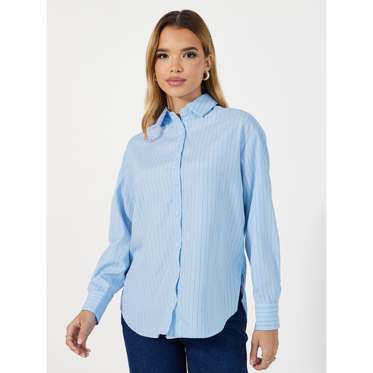 Styli Striped  Button Through Oversized Shirt-women-clothing-shirtsandblouses-shirts-image-1
