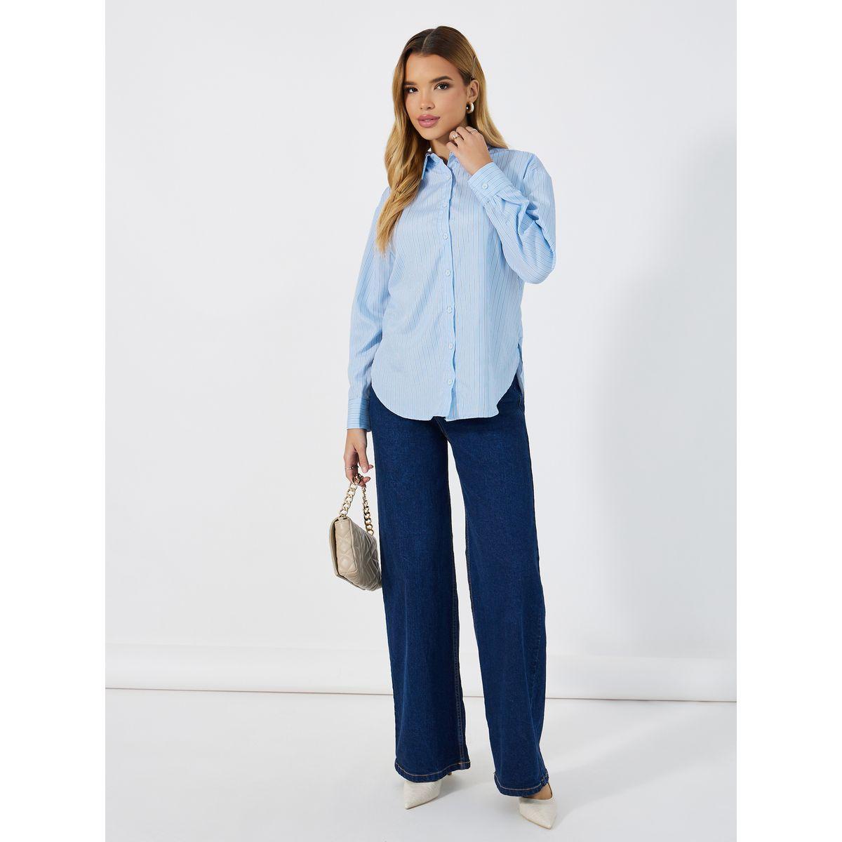 Styli Striped  Button Through Oversized Shirt-women-clothing-shirtsandblouses-shirts-image-2