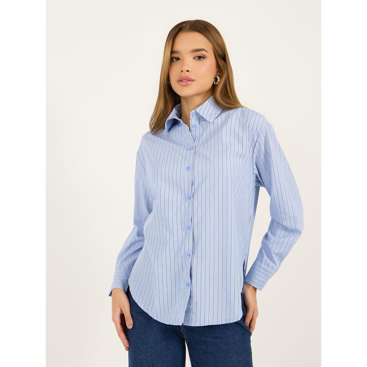 بلوزة فضفاضة مخططة بأزرار غلق-women-clothing-shirtsandblouses-shirts-image-1