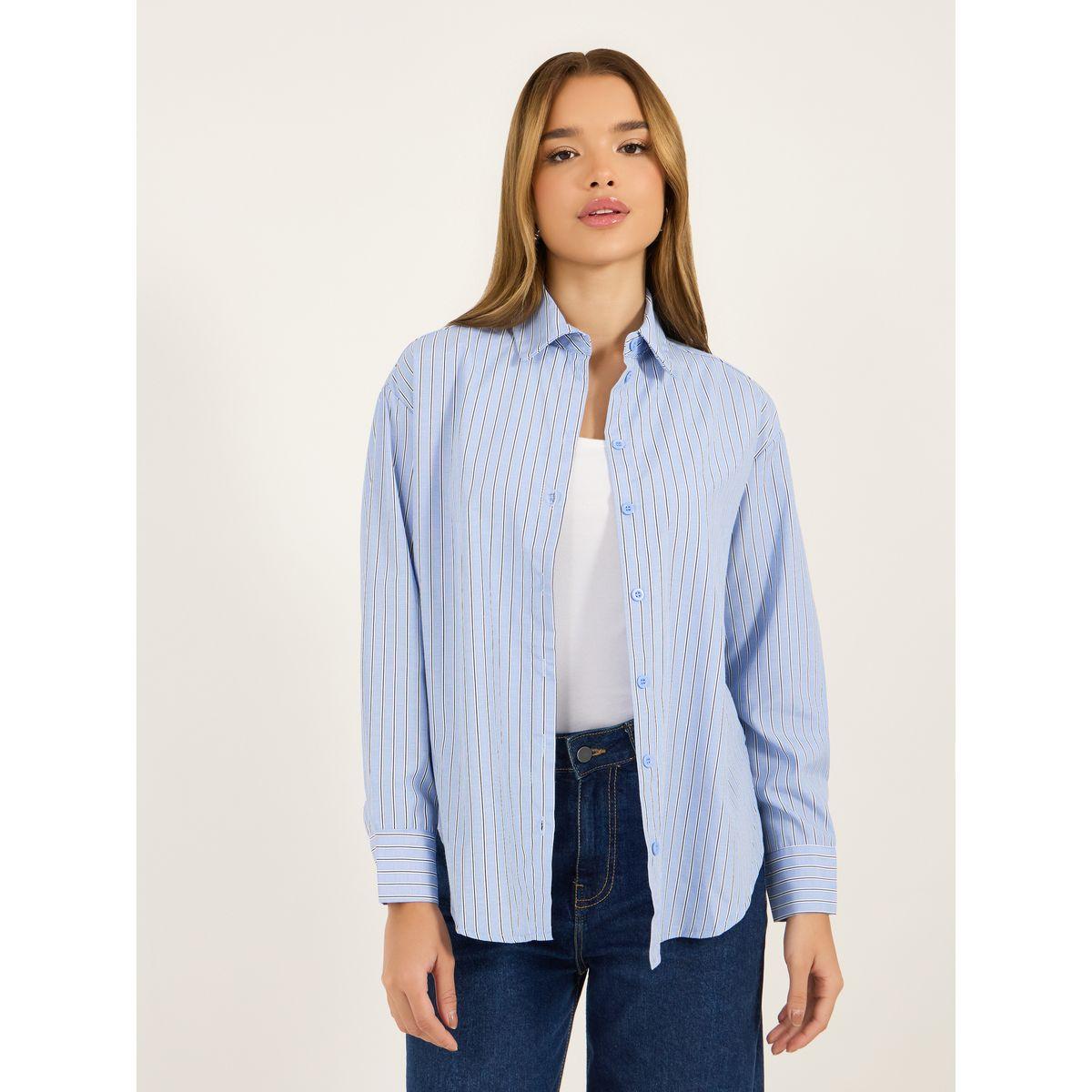 Styli Striped Button Through Oversized Shirt-women-clothing-shirtsandblouses-shirts-image-2