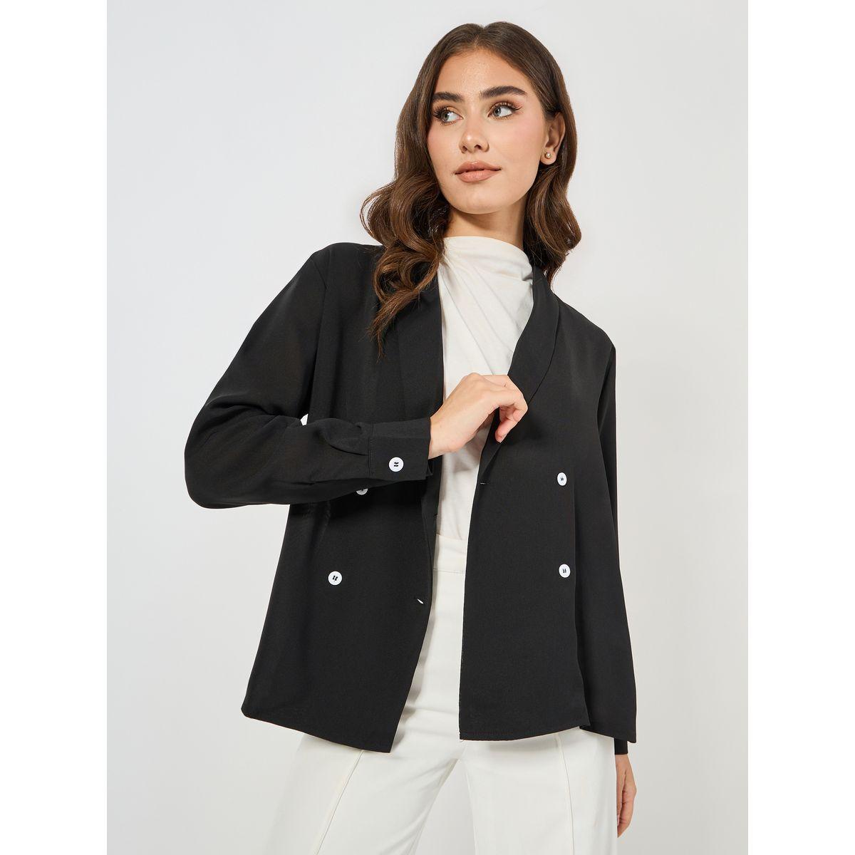 Styli Solid Lapel Collar Double Breasted Top-women-clothing-shirtsandblouses-blouses-image-1