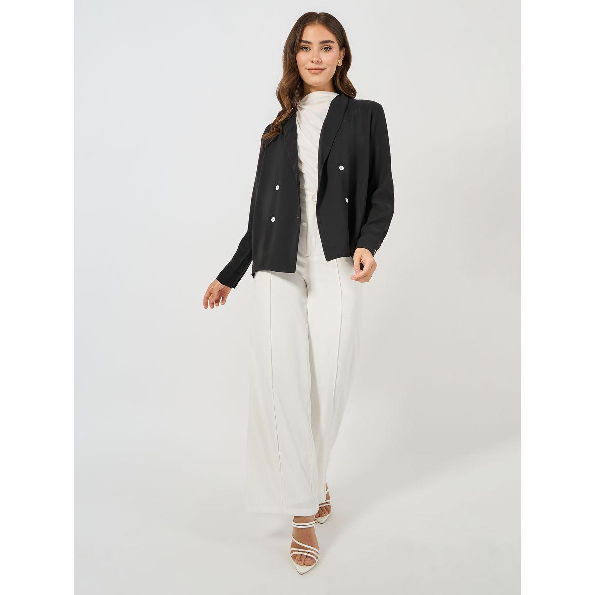 Styli Solid Lapel Collar Double Breasted Top-women-clothing-shirtsandblouses-blouses-image-2