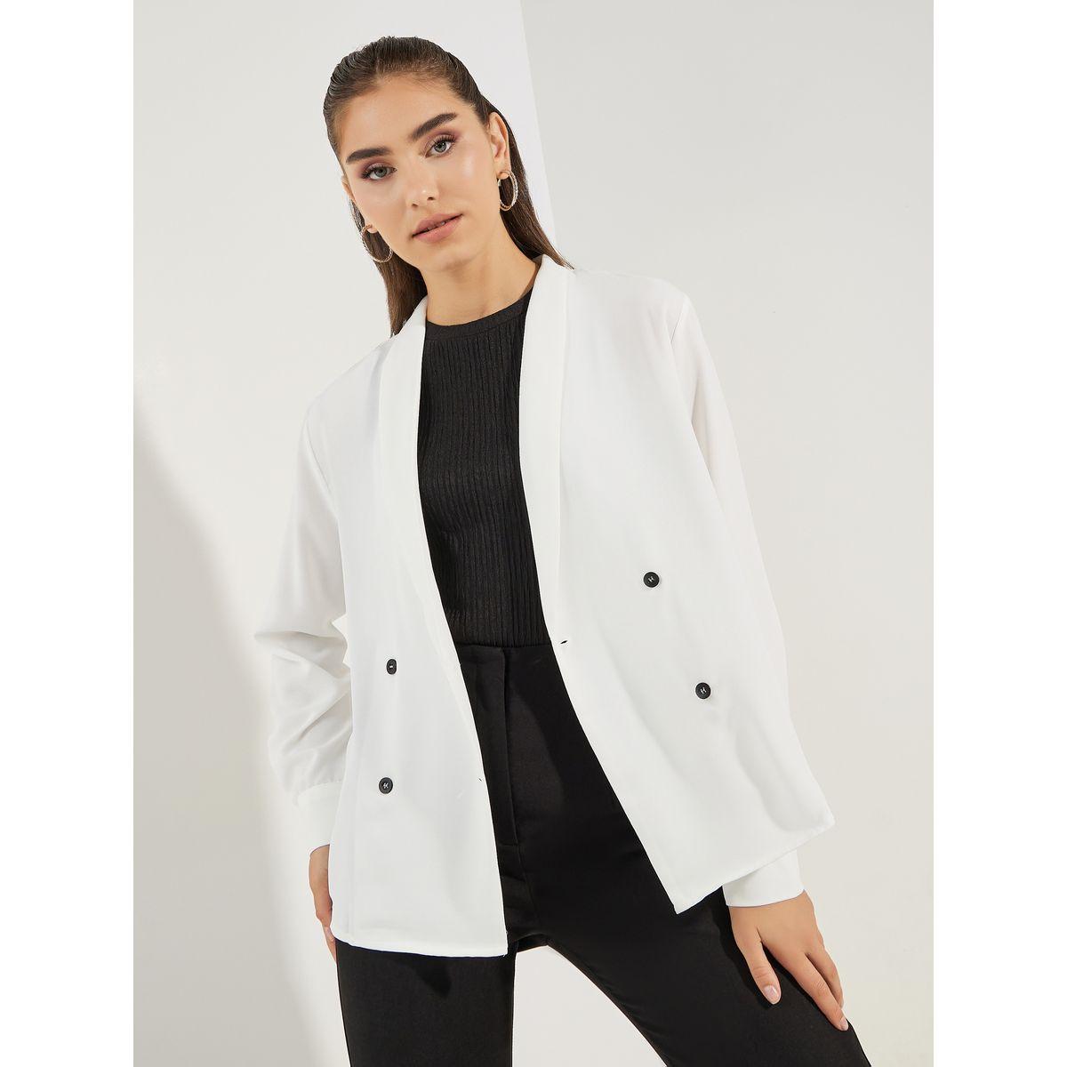 Styli Solid Lapel Collar Double Breasted Top-women-clothing-shirtsandblouses-blouses-image-1