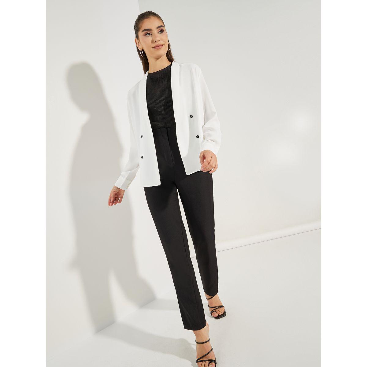 Styli Solid Lapel Collar Double Breasted Top-women-clothing-shirtsandblouses-blouses-image-2