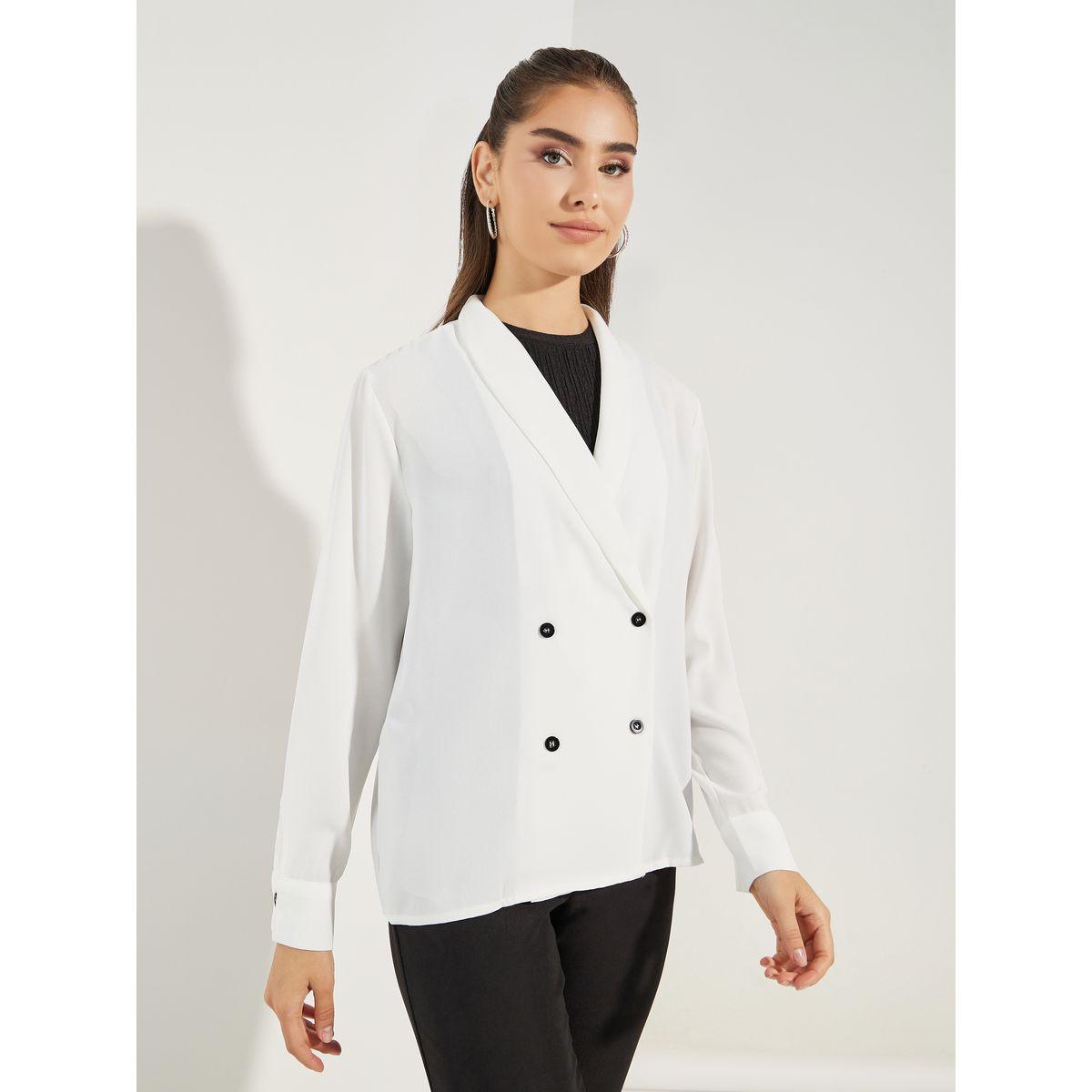 Styli Solid Lapel Collar Double Breasted Top-women-clothing-shirtsandblouses-blouses-image-3