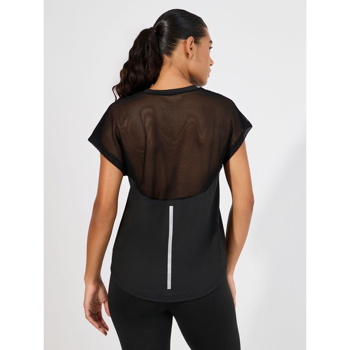 Styli Active Half Back Mesh & Reflective Stripe Detail Top-women-clothing-sportswearandactivewear-tshirtsandvests-image-1