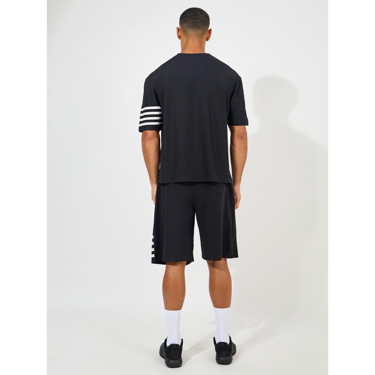 Styli Oversized Stretch Pique Knit T-Shirt & Striped Shorts Set-men-clothing-coordsets-image-4