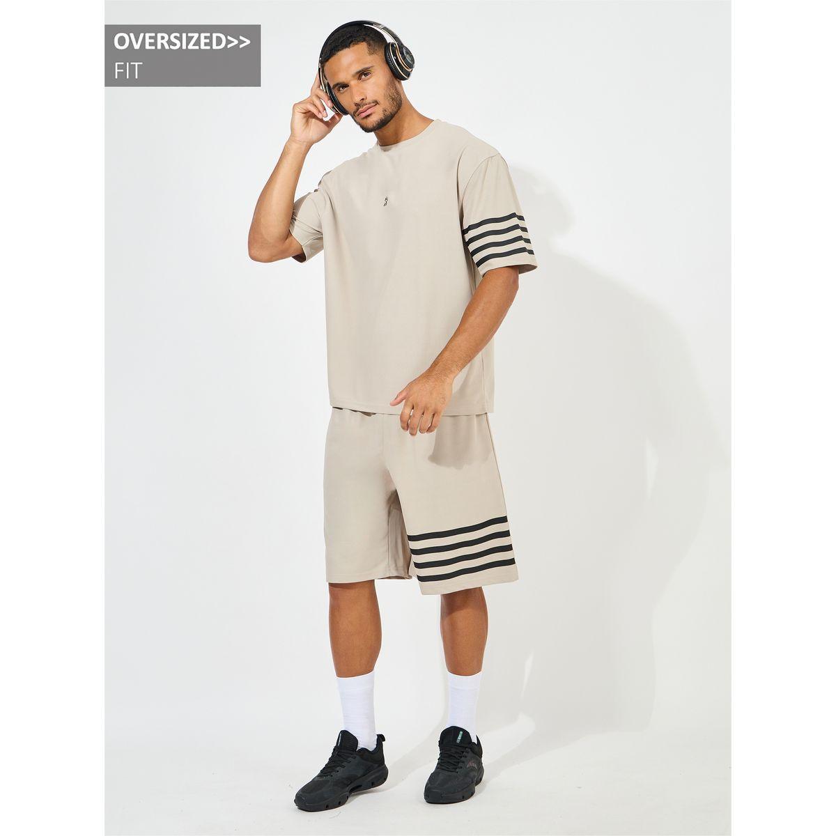 Styli Oversized Stretch Pique Knit T-Shirt & Striped Shorts Set-men-clothing-coordsets-image-1