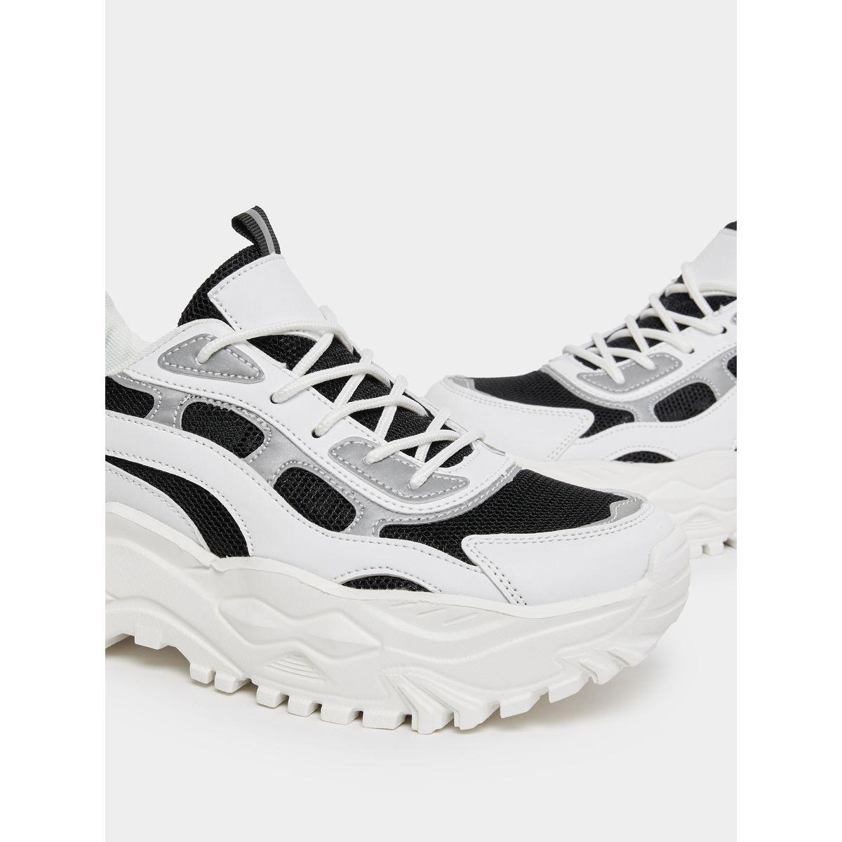 Styli Contrast Panel Lace Up Chunky Sneakers-women-shoes-sneakers-image-4