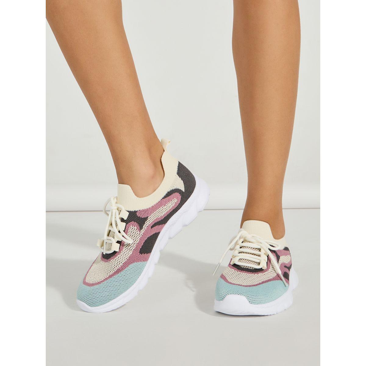 Styli Patterned Knit Foam Sole Sneakers-women-shoes-sneakers-image-1