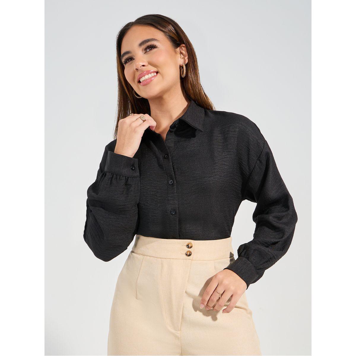 Styli Solid Button Placket Collared Bodysuit-women-clothing-tshirts-image-3