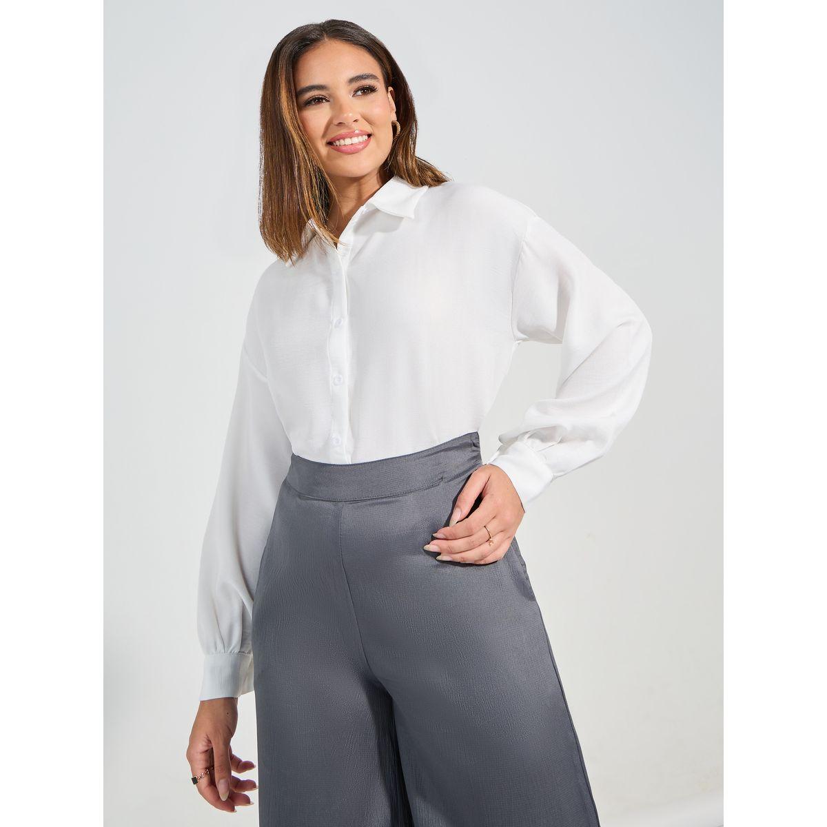 Styli Solid Button Placket Collared Bodysuit-women-clothing-tshirts-image-3