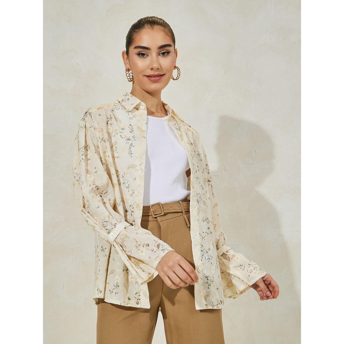 Styli Floral Embroidered Shirt with Flared Sleeves-women-clothing-shirtsandblouses-shirts-image-3