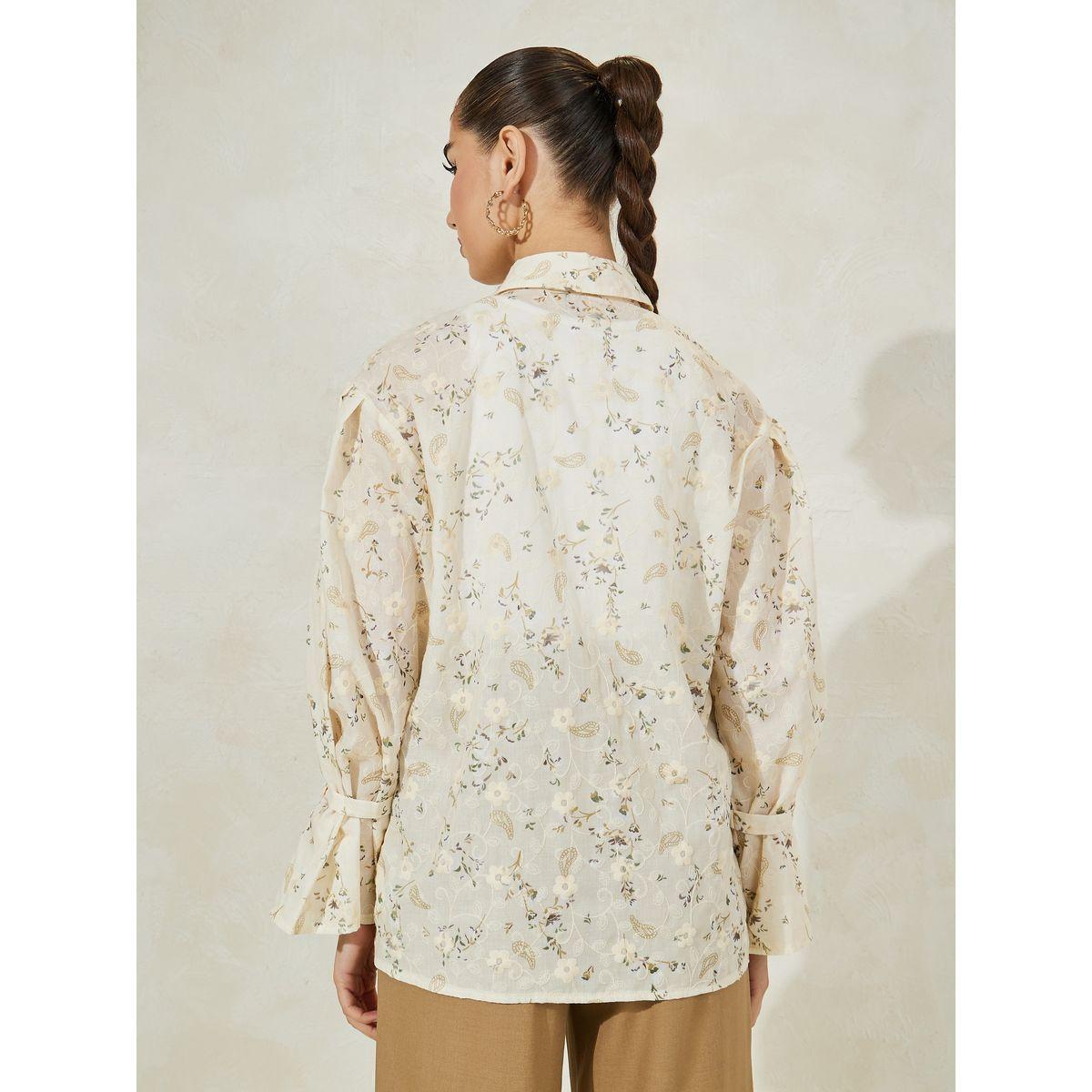 Styli Floral Embroidered Shirt with Flared Sleeves-women-clothing-shirtsandblouses-shirts-image-6