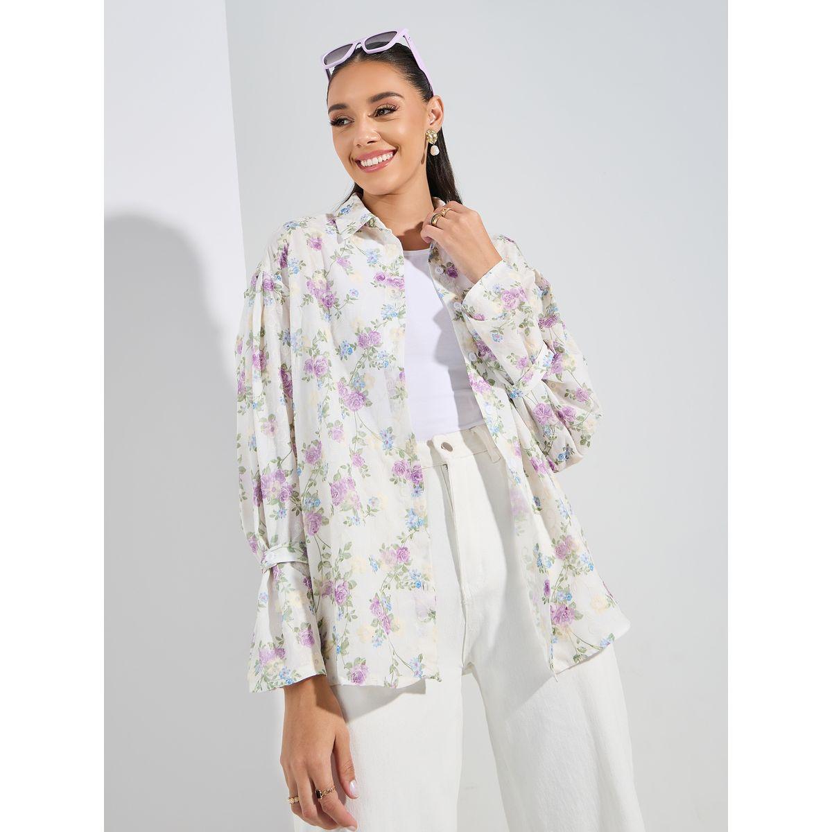 Styli Floral Embroidered Shirt with Flared Sleeves-women-clothing-shirtsandblouses-shirts-image-1