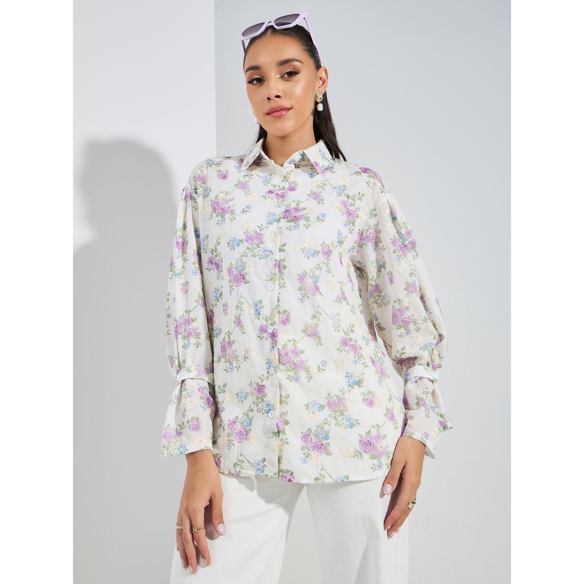 Styli Floral Embroidered Shirt with Flared Sleeves-women-clothing-shirtsandblouses-shirts-image-3