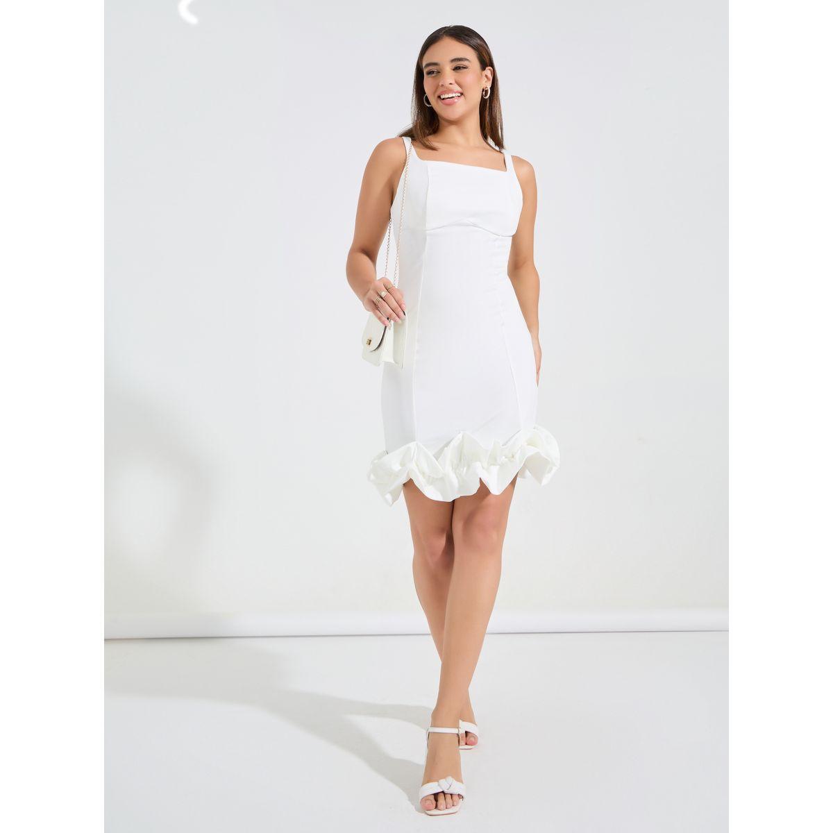 Styli Plain Sleeveless Bodycon Mini Dress with Ruffled Hem-women-clothing-dresses-image-4