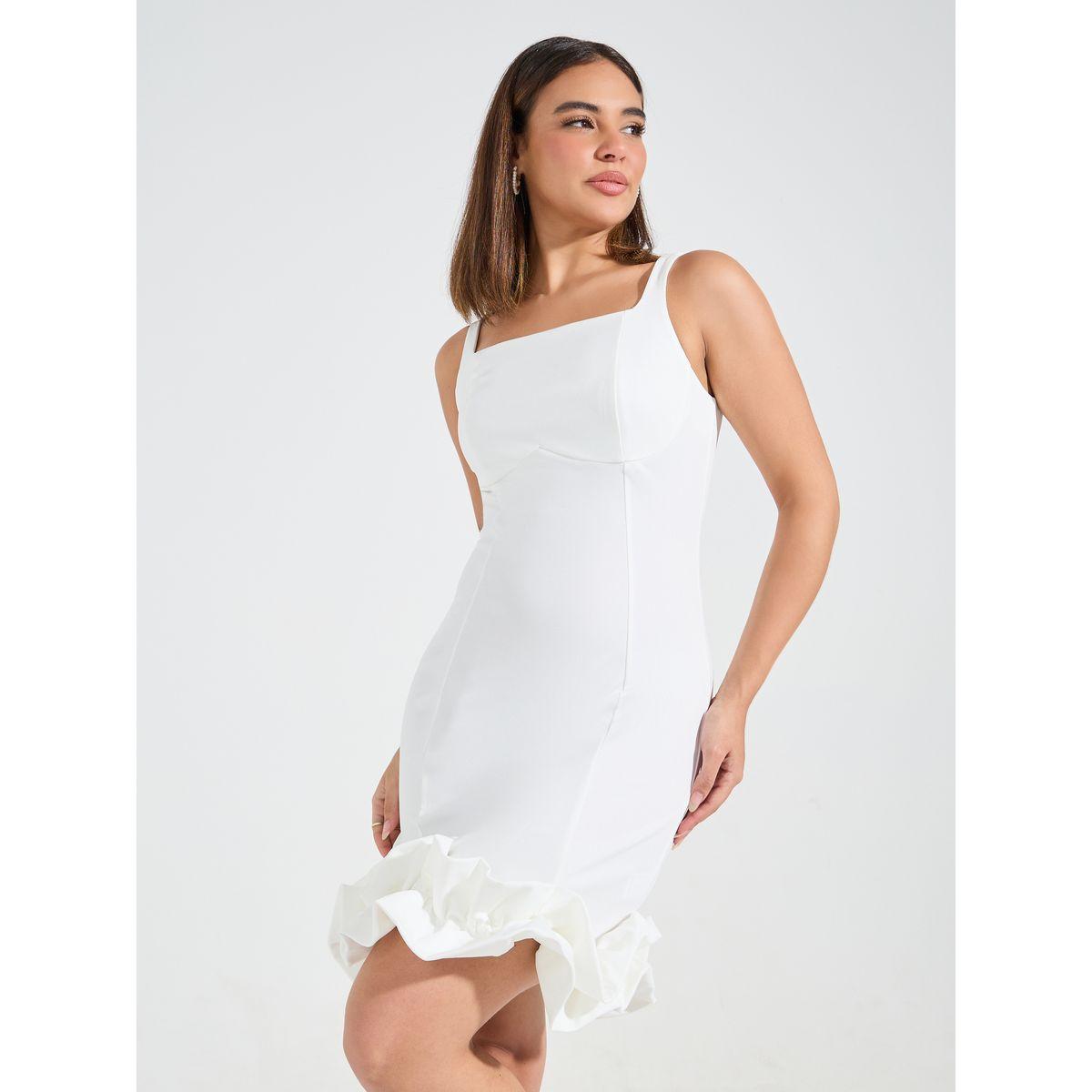 Styli Plain Sleeveless Bodycon Mini Dress with Ruffled Hem-women-clothing-dresses-image-5