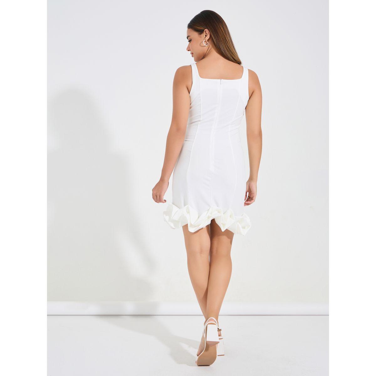 Styli Plain Sleeveless Bodycon Mini Dress with Ruffled Hem-women-clothing-dresses-image-6
