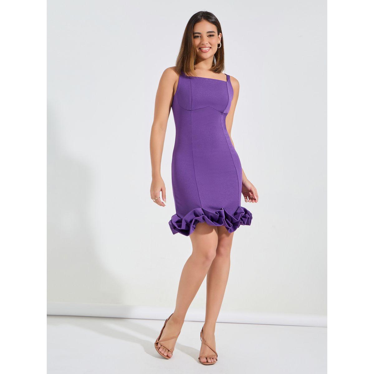 فستان قصير بديكون بلا اكمام مع حافة كشكش-women-clothing-dresses-image-1