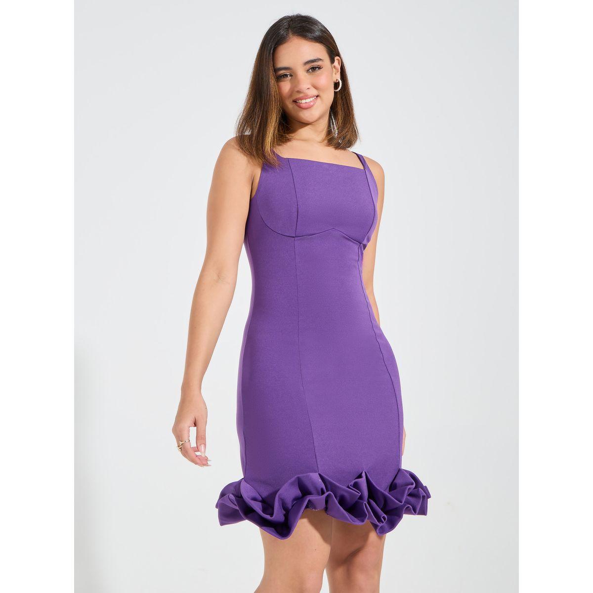 فستان قصير بديكون بلا اكمام مع حافة كشكش-women-clothing-dresses-image-5
