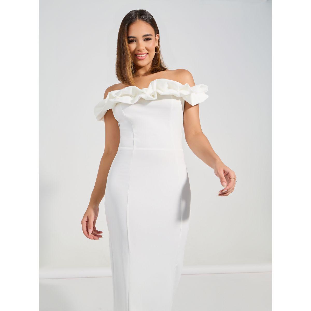 فستان ميدي باكتاف مكشوفة وكشكش-women-clothing-dresses-image-2