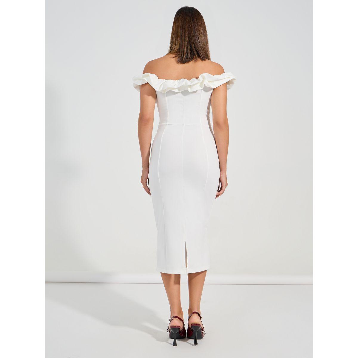 Styli Ruffled Off Shoulder Neck Sheath Midi Dress-women-clothing-dresses-image-4