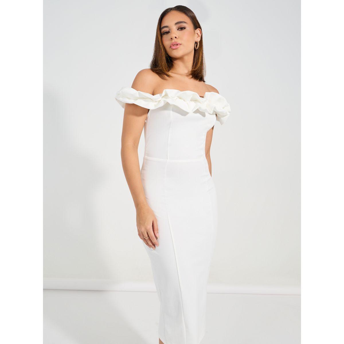 Styli Ruffled Off Shoulder Neck Sheath Midi Dress-women-clothing-dresses-image-6