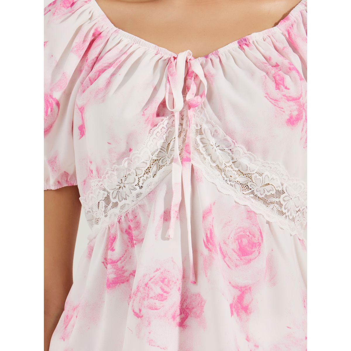Styli Unwind Rosey Floral Lace Insert Gather Detail Top & Pyjama Set-women-clothing-nightwear-pyjamas-longsets-image-4