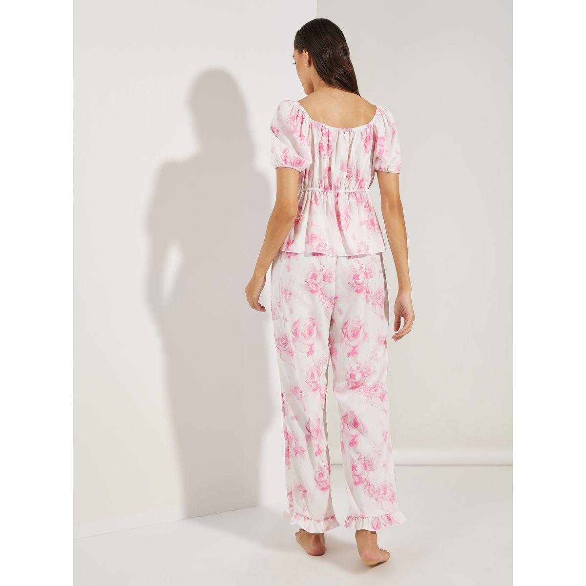 Styli Unwind Rosey Floral Lace Insert Gather Detail Top & Pyjama Set-women-clothing-nightwear-pyjamas-longsets-image-6
