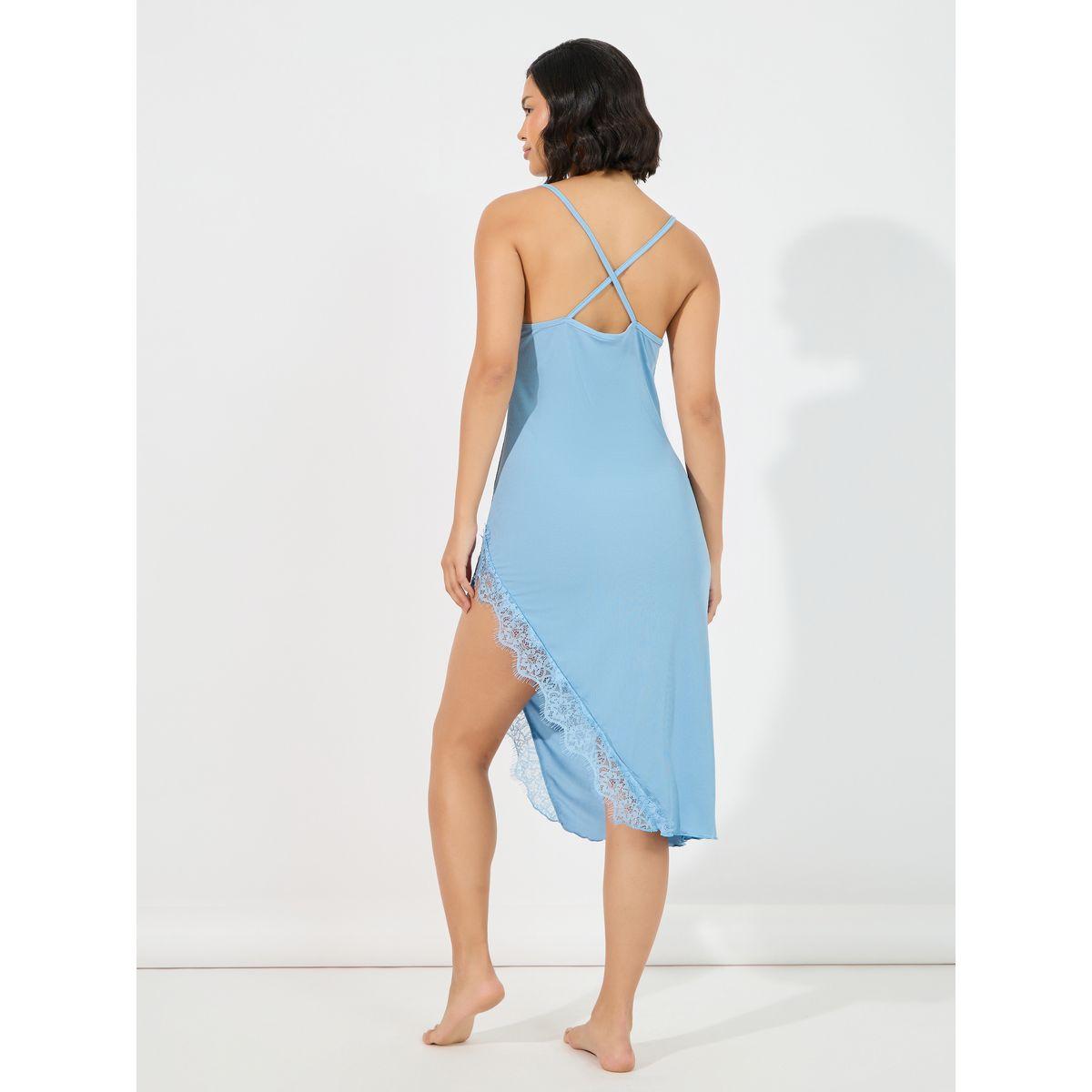 Styli Unwind Eyelash Lace Detail Side Split Slip Dress-women-clothing-nightwear-nighties-image-4
