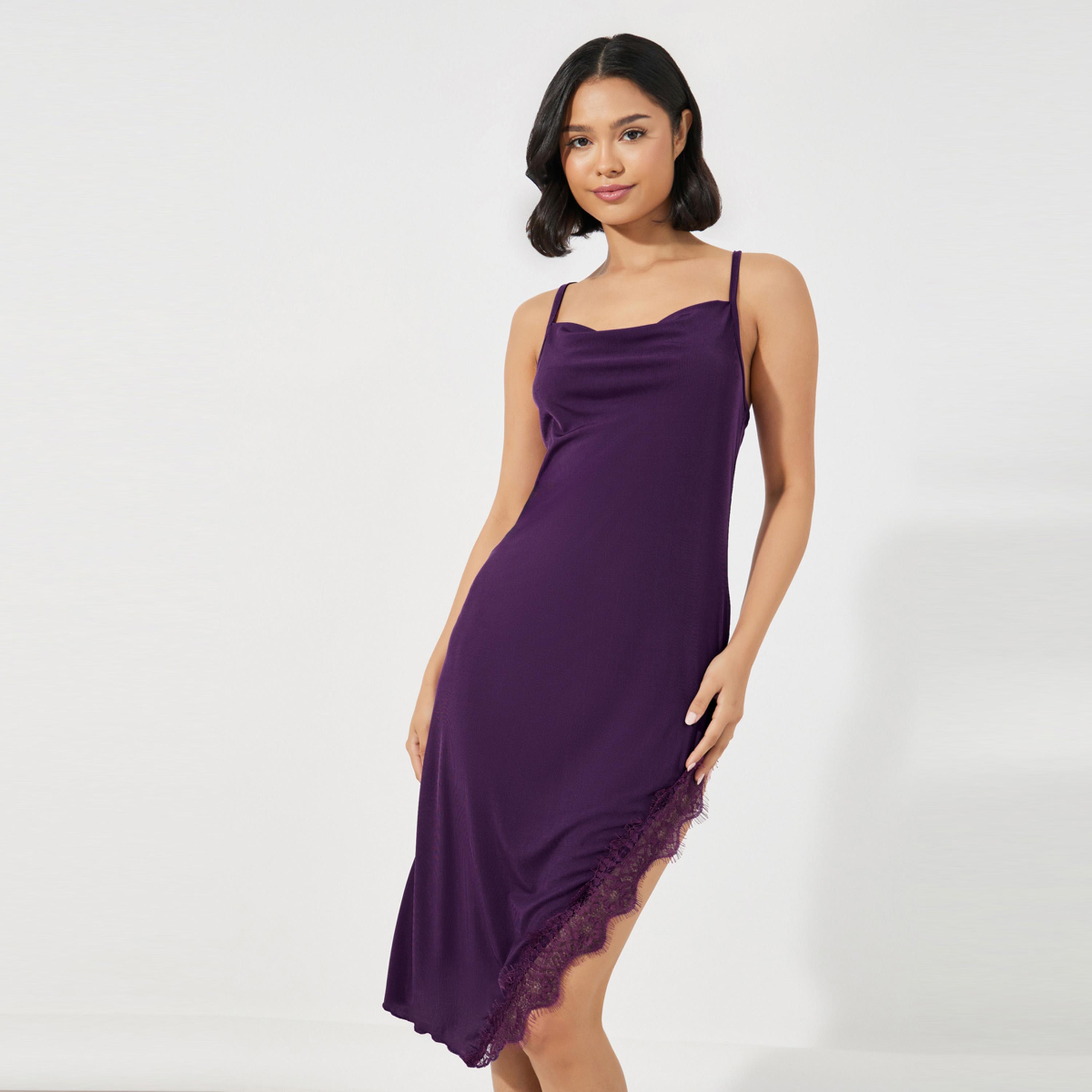 Styli Unwind Eyelash Lace Detail Side Split Slip Dress-women-clothing-nightwear-nighties-image-2