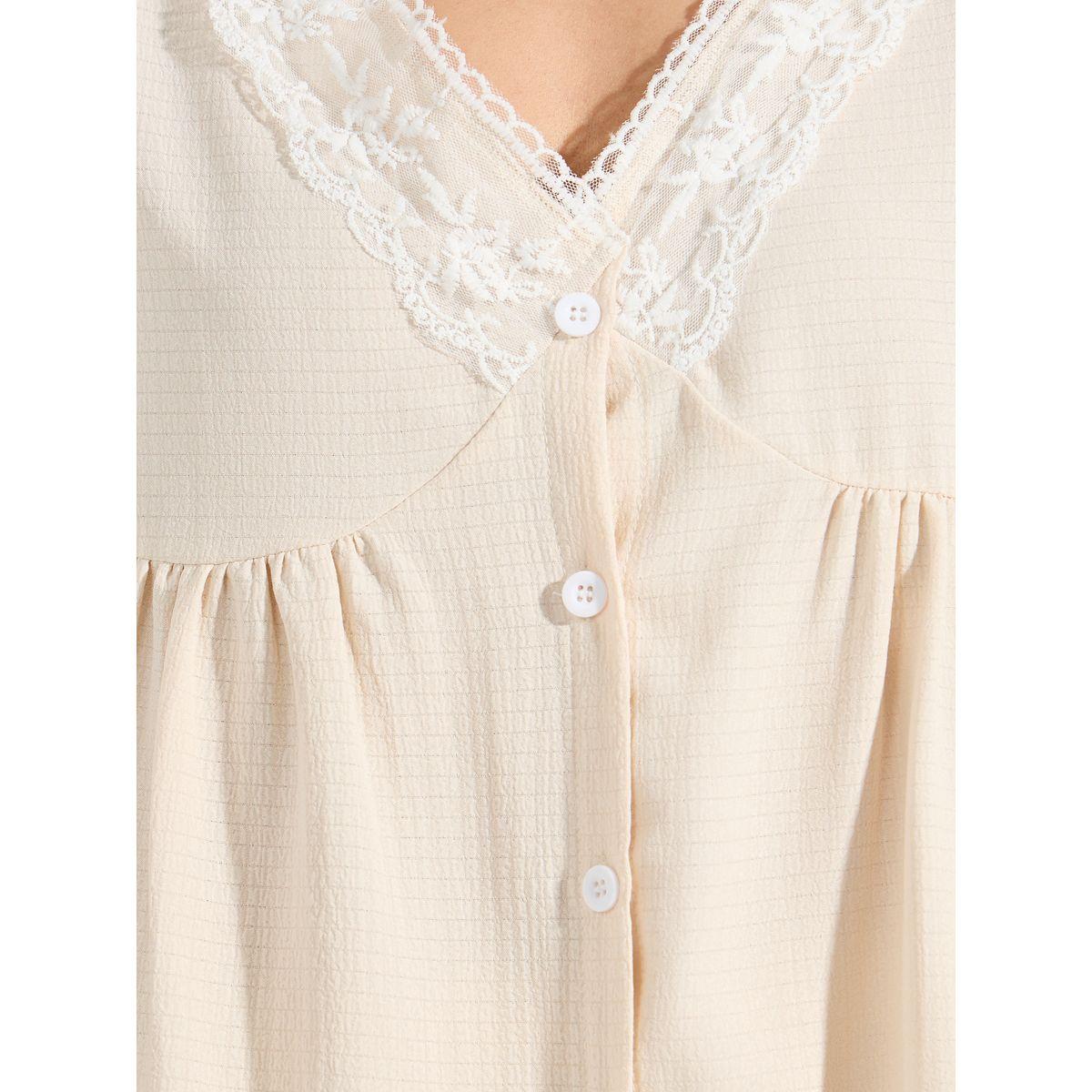 طقم من بنطال بيجاما مع بلوزة بتفاصيل دانتيل مع كشكش-women-clothing-nightwear-pyjamas-longsets-image-3