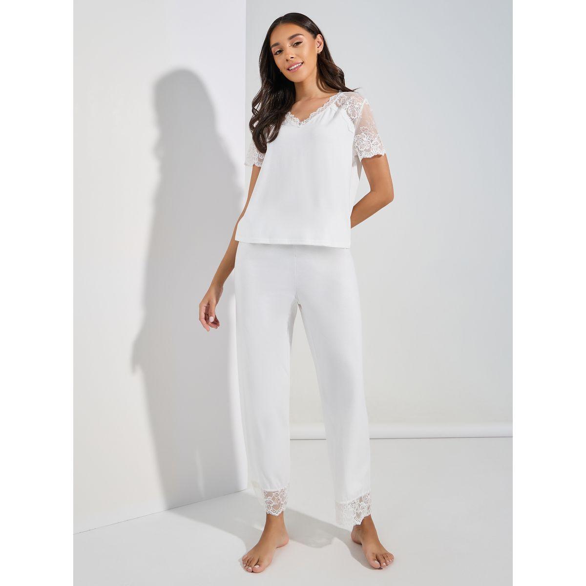 Styli Unwind V Neck Lace Detail Top & Pyjama Set-women-clothing-nightwear-pyjamas-longsets-image-1