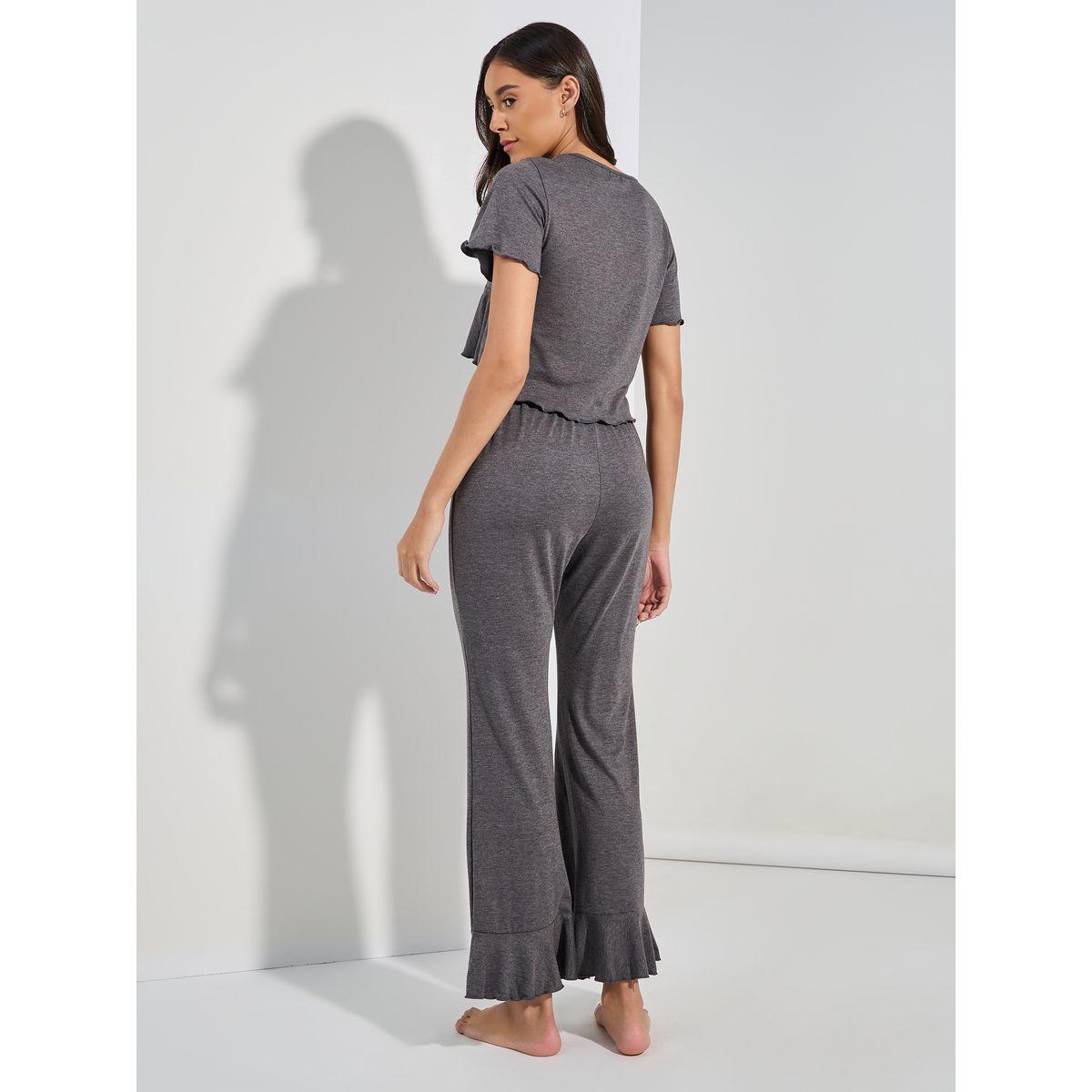 Styli Unwind Ruffled V Neck T-Shirt & Full Length Pyjama Set-women-clothing-nightwear-pyjamas-longsets-image-6
