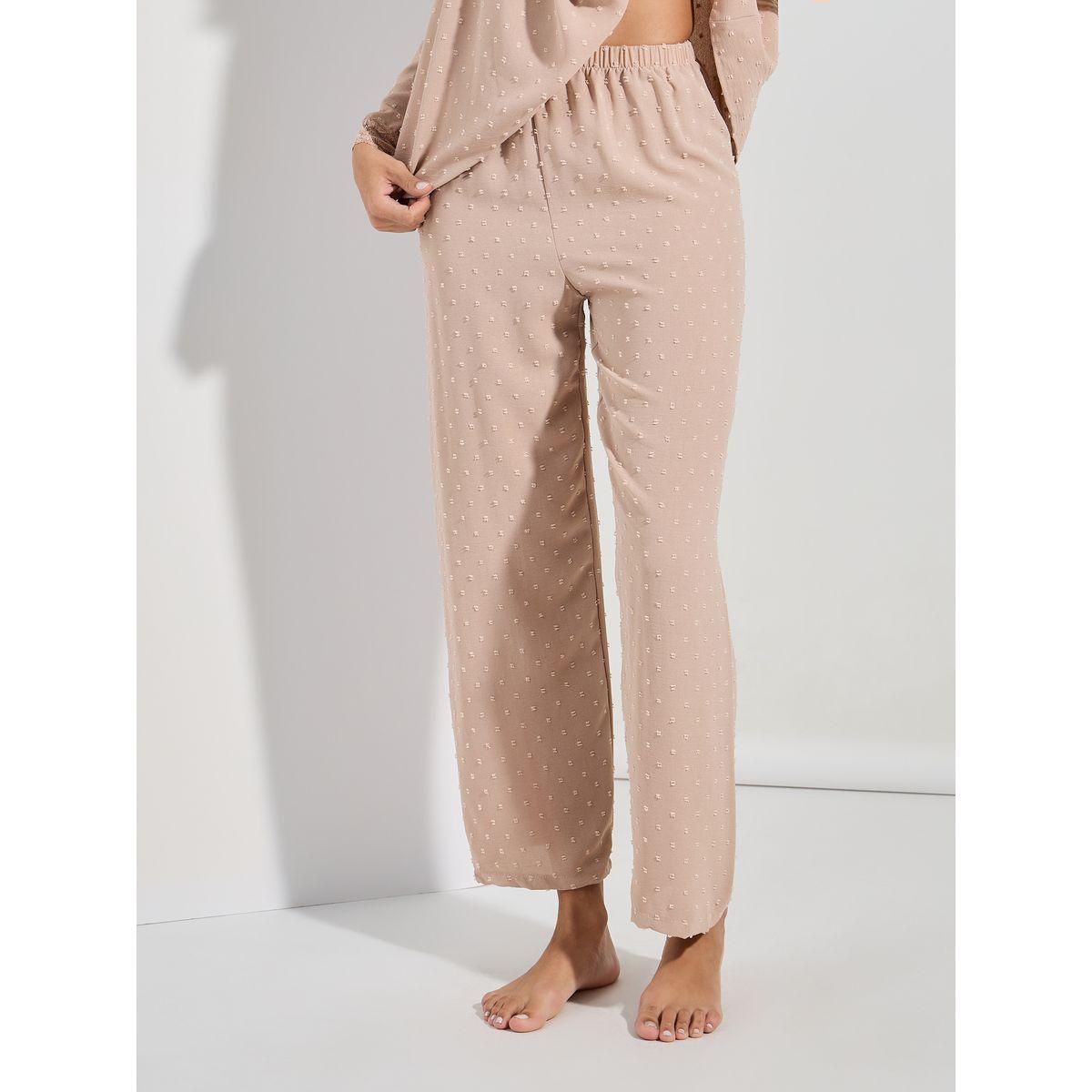 Styli Unwind Lace Trim Flounce Dobby Top & Straight Leg Pyjama Set-women-clothing-nightwear-pyjamas-longsets-image-4